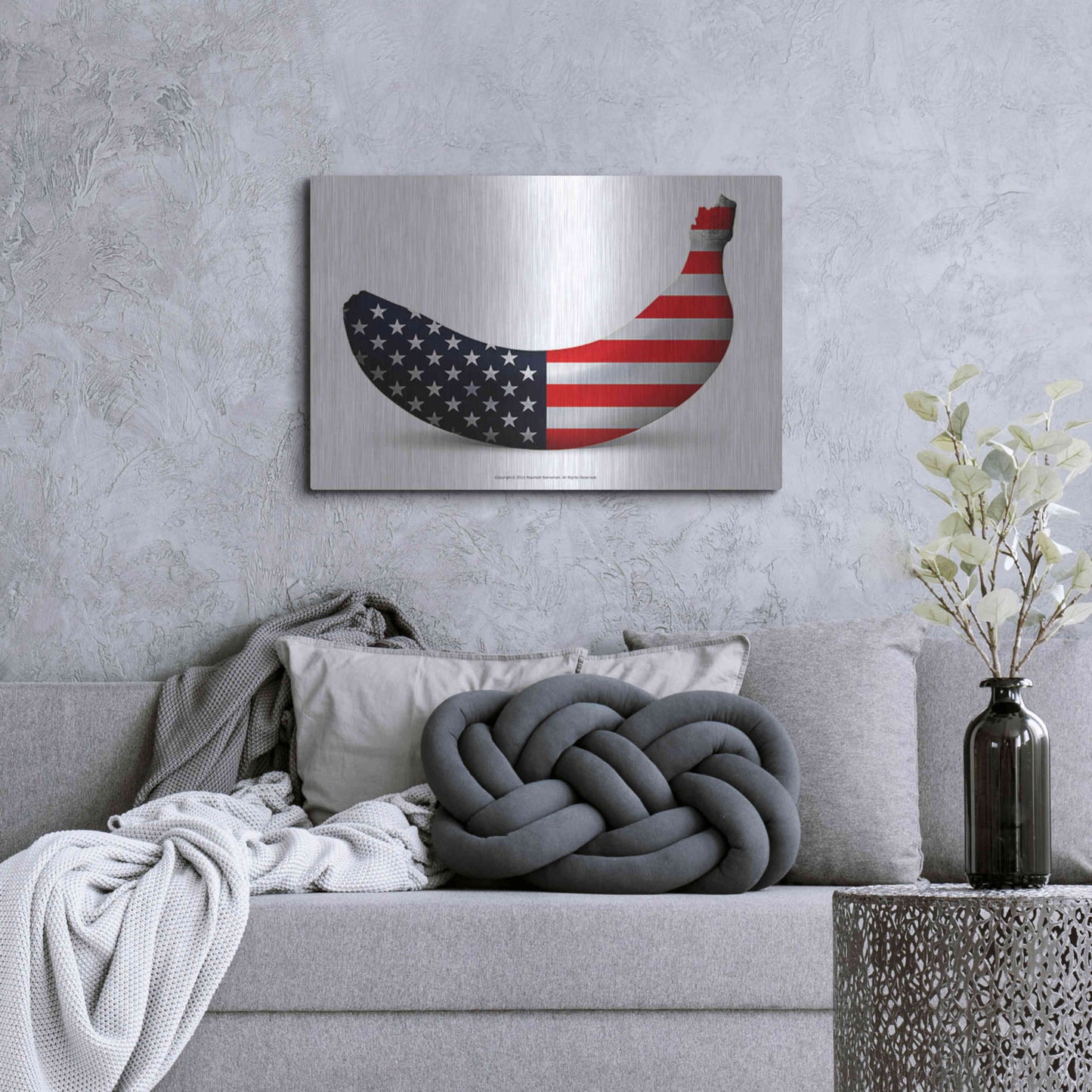 Luxe Metal Art 'American Banana' by Roozbeh Bahramali, Metal Wall Art,36x24