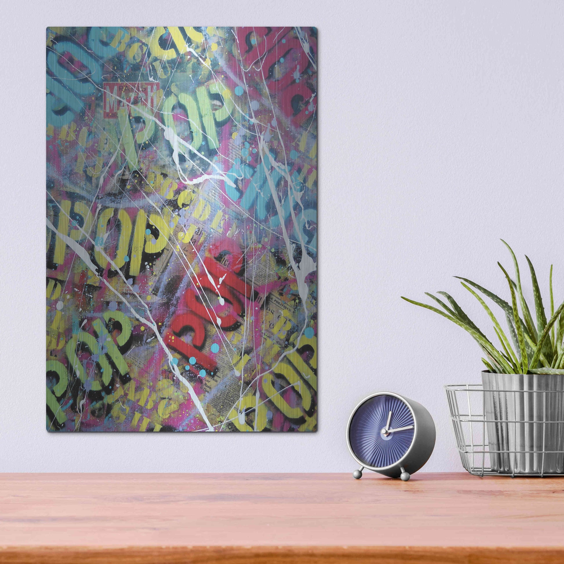 Luxe Metal Art 'Pop as Brushstokes' by David Drioton, Metal Wall Art,12x16