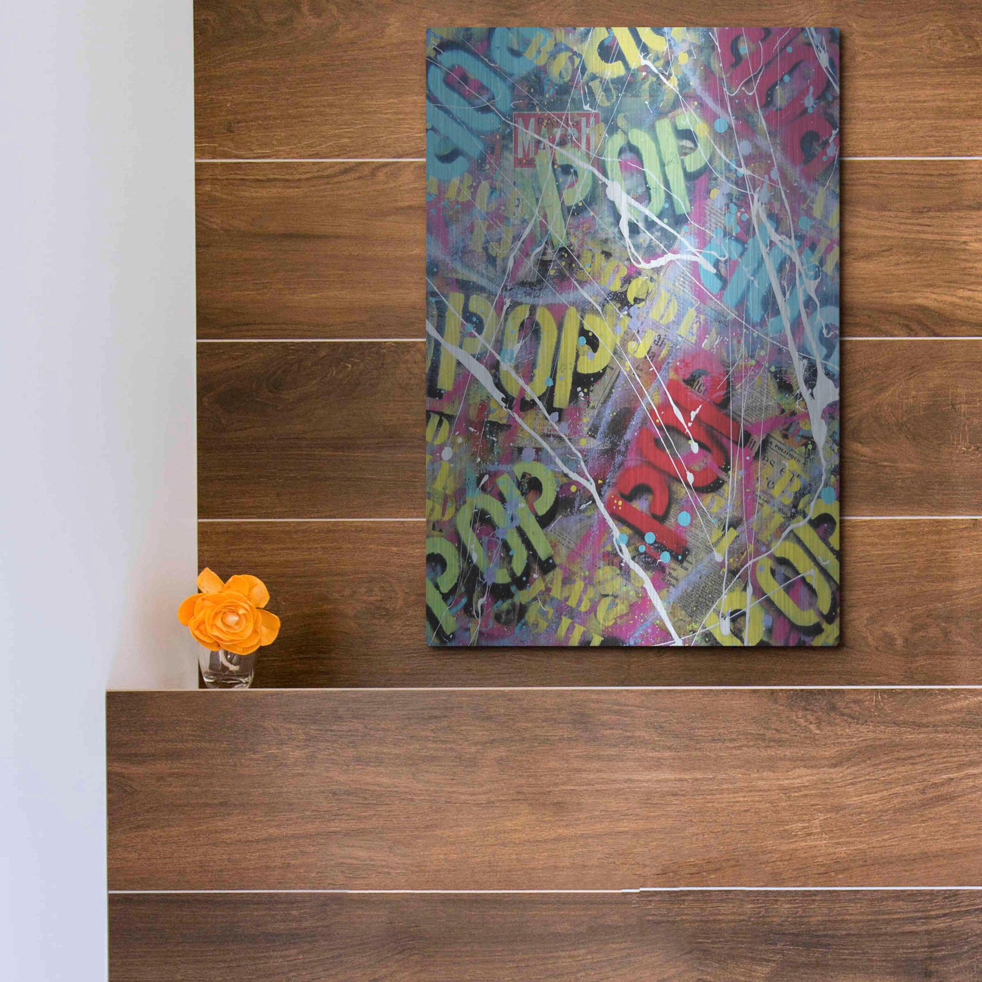 Luxe Metal Art 'Pop as Brushstokes' by David Drioton, Metal Wall Art,12x16