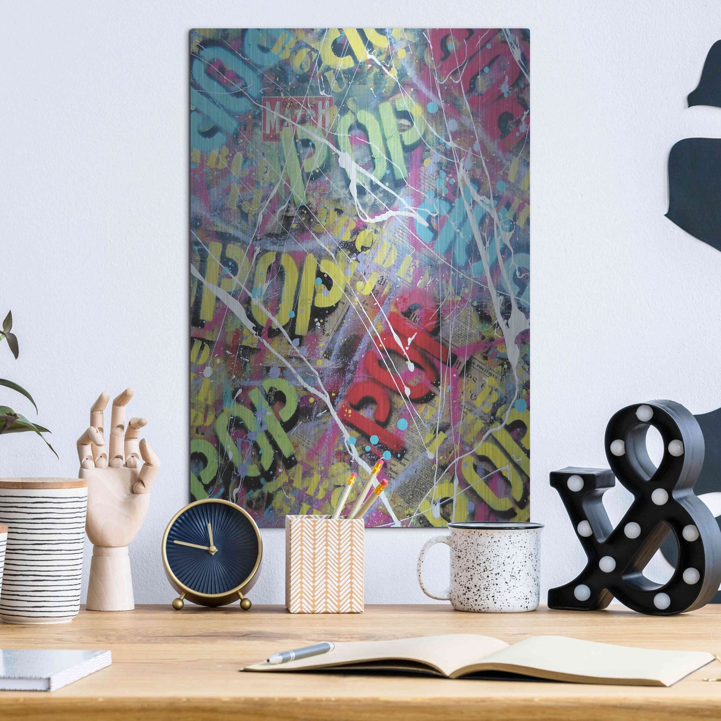 Luxe Metal Art 'Pop as Brushstokes' by David Drioton, Metal Wall Art,12x16