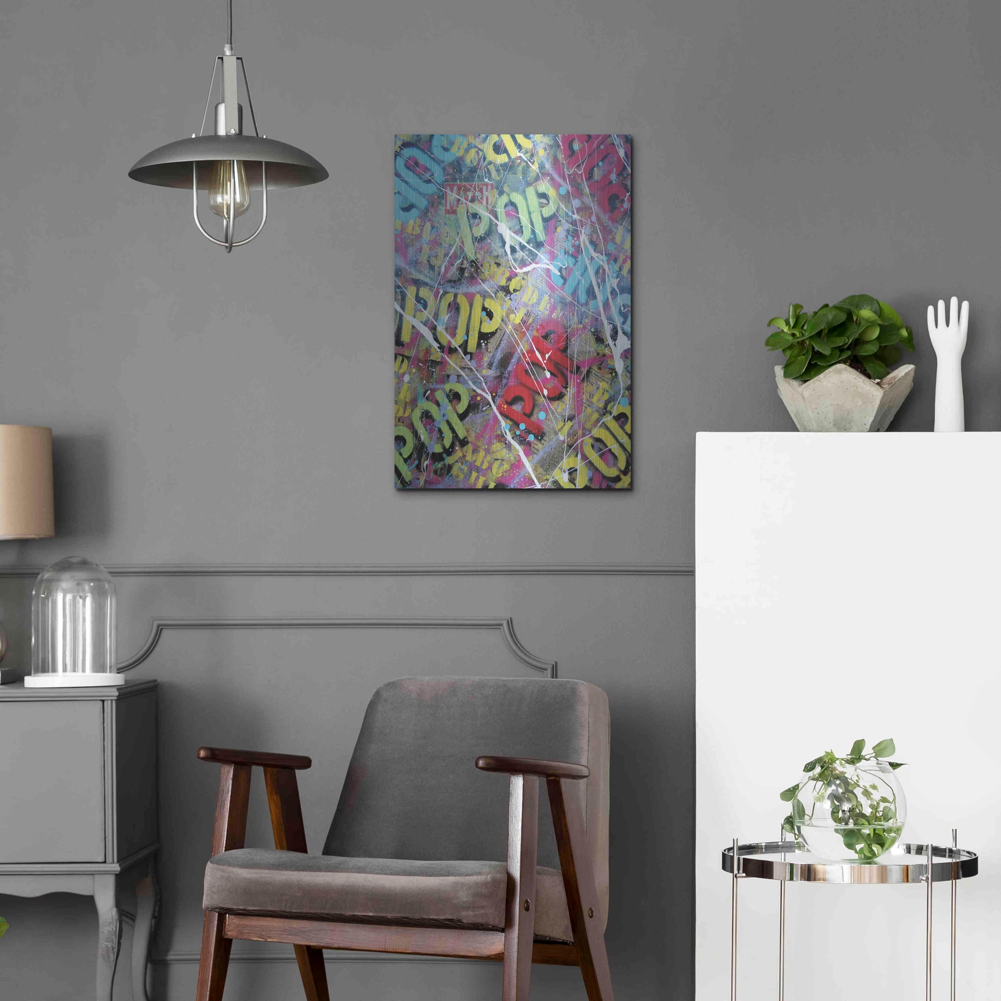 Luxe Metal Art 'Pop as Brushstokes' by David Drioton, Metal Wall Art,16x24