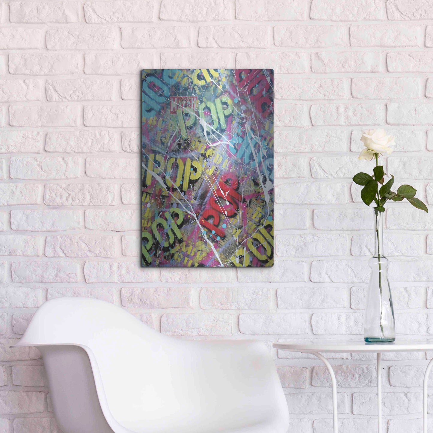 Luxe Metal Art 'Pop as Brushstokes' by David Drioton, Metal Wall Art,16x24
