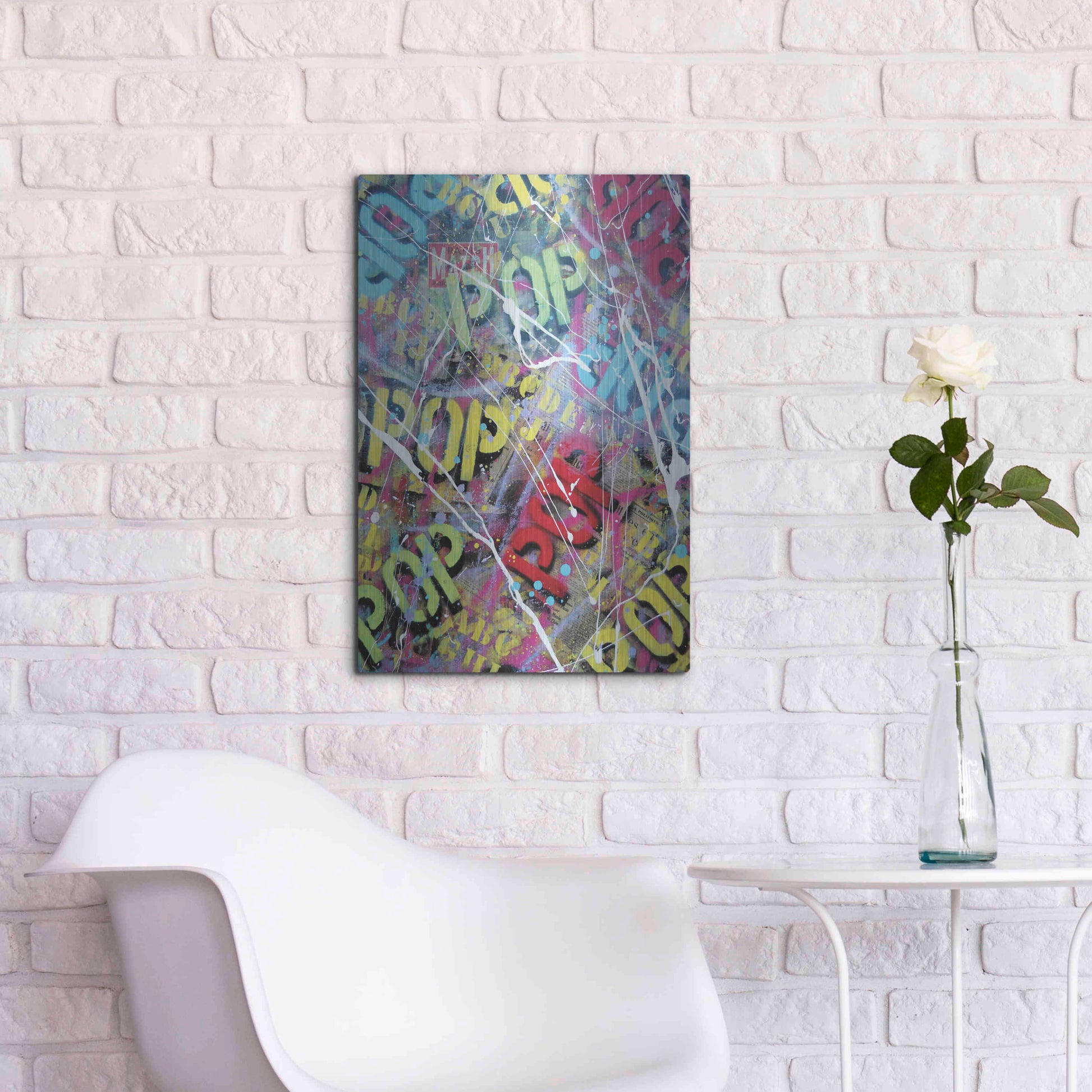 Luxe Metal Art 'Pop as Brushstokes' by David Drioton, Metal Wall Art,16x24