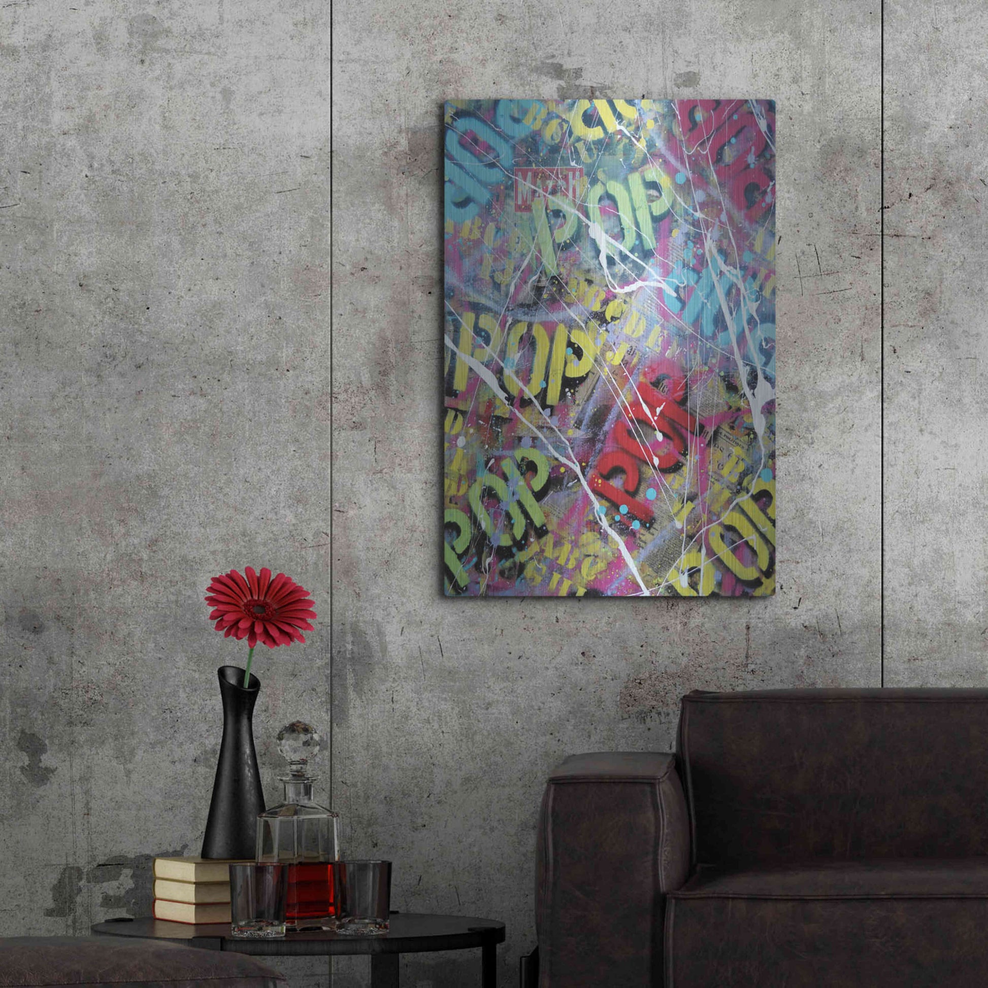 Luxe Metal Art 'Pop as Brushstokes' by David Drioton, Metal Wall Art,24x36