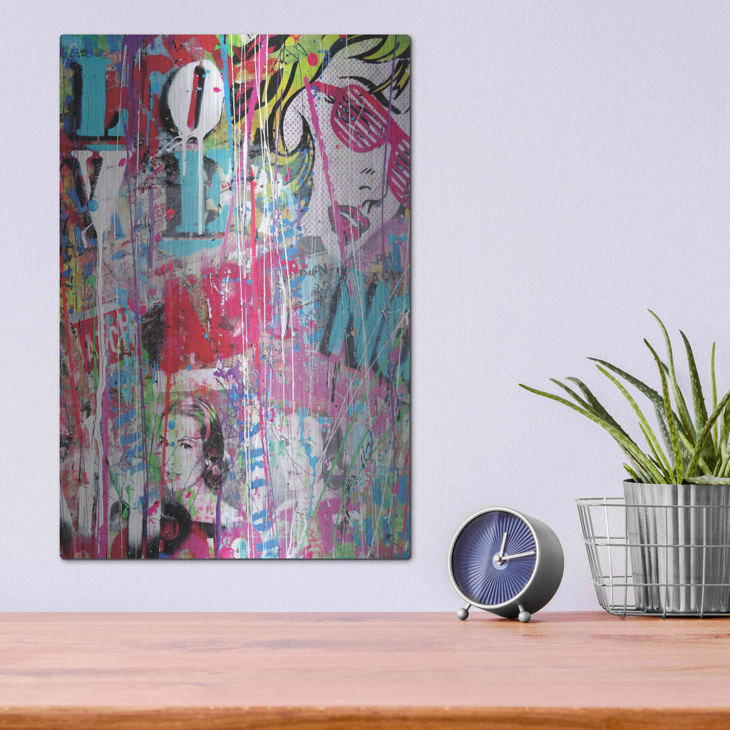 Luxe Metal Art 'Pop Love' by David Drioton, Metal Wall Art,12x16