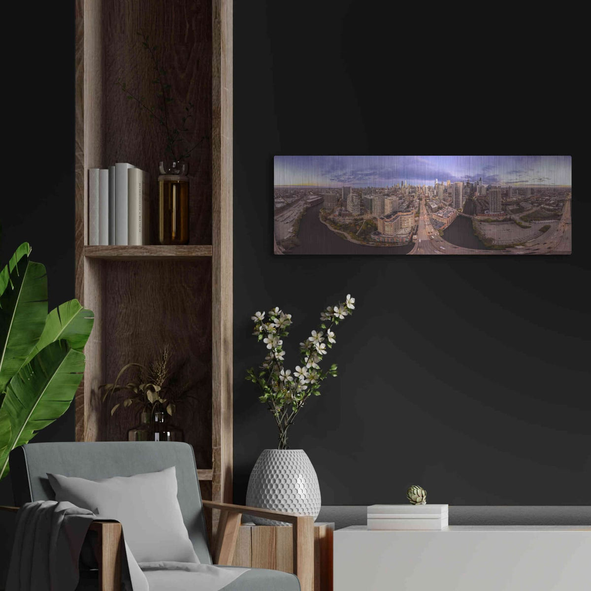 'Lavender Chicago' by Luxe Portfolio – Metal Wall Art, 36x12 room view