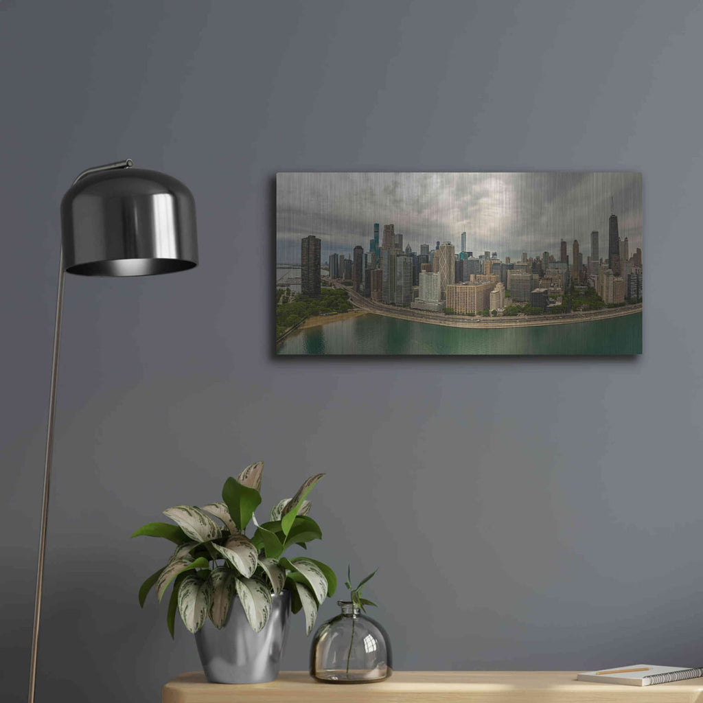 'Cloudy Chicago 2' by Luxe Portfolio – Metal Wall Art, 24x12 room view