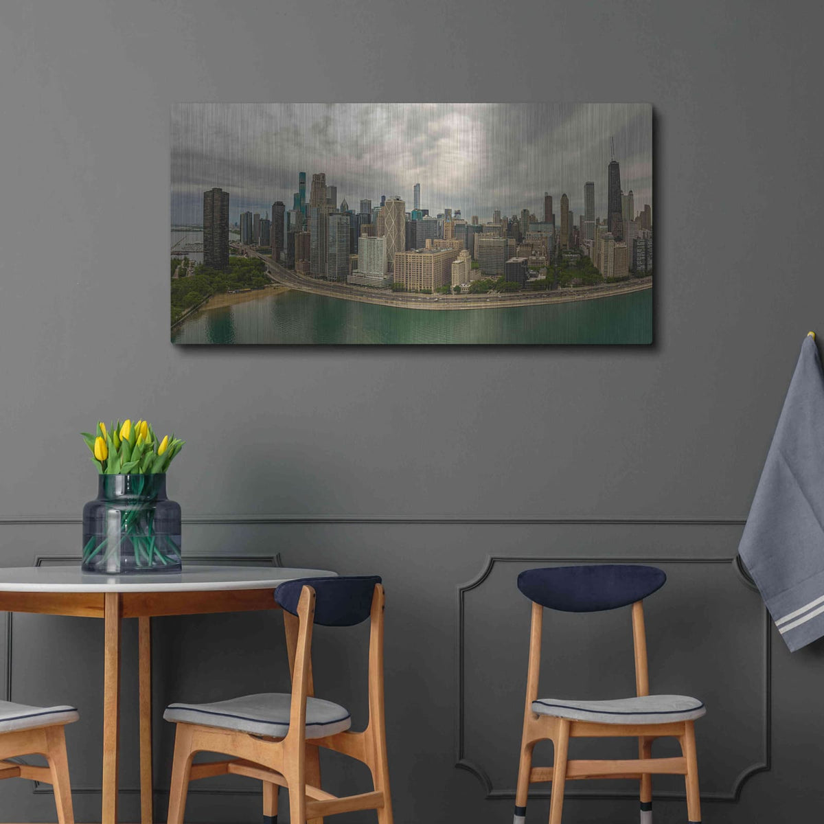 'Cloudy Chicago 2' by Luxe Portfolio – Metal Wall Art, 48x24 room view