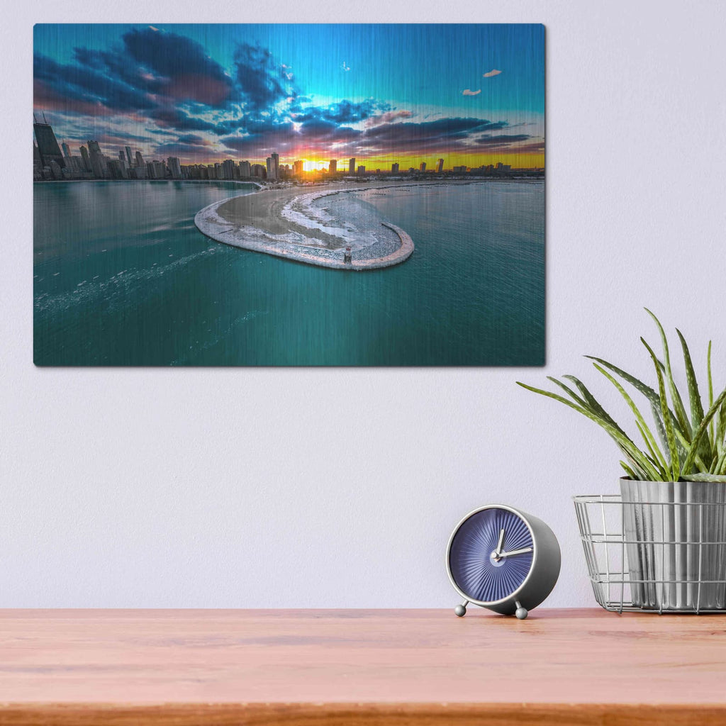 'Fiery Chicago Sunset' by Luxe Portfolio – Metal Wall Art, 16x12 room view