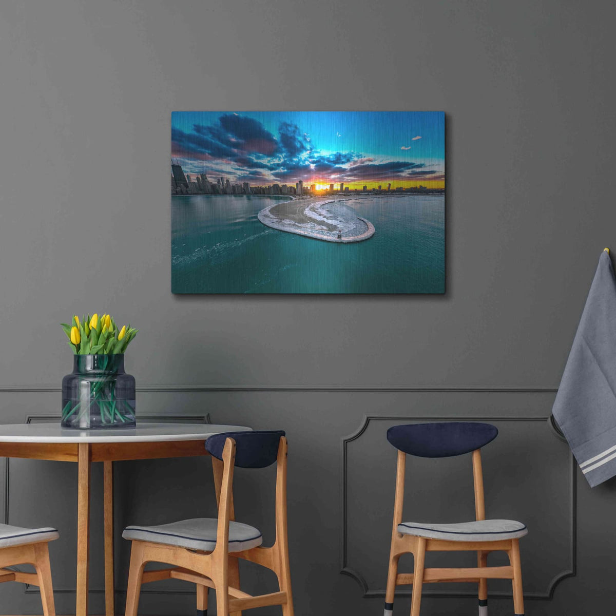 'Fiery Chicago Sunset' by Luxe Portfolio – Metal Wall Art, 36x24 room view