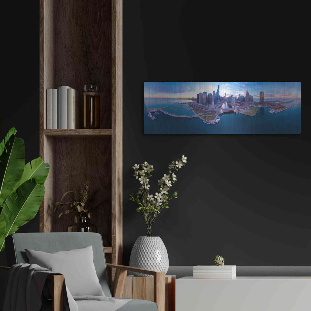 'Cotton Candy Sunset in Chicago' by Luxe Portfolio – Metal Wall Art, 36x12 room view