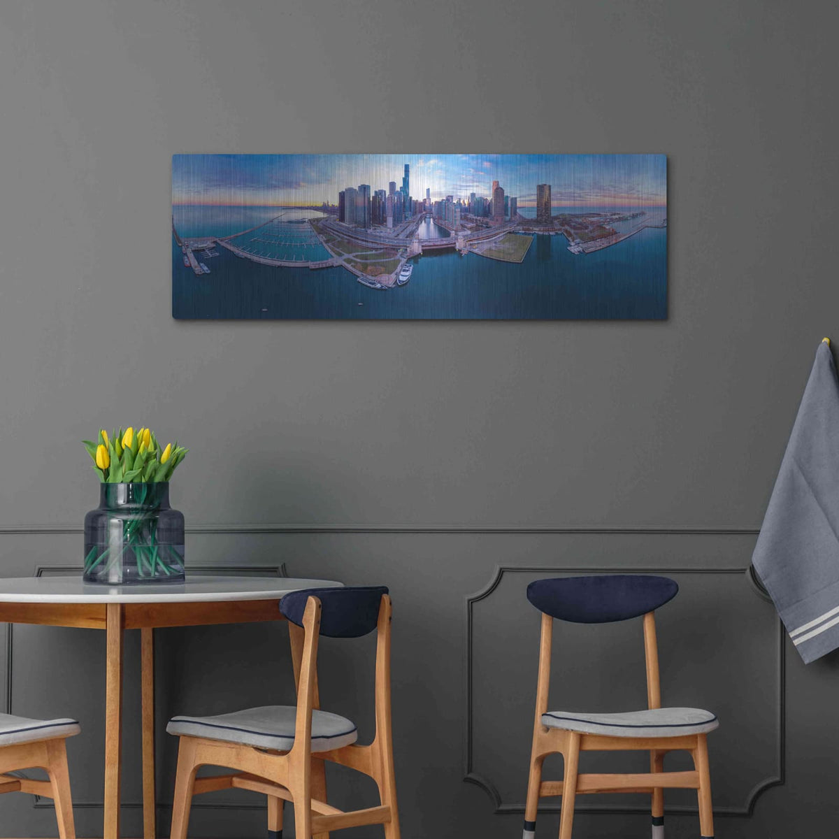 'Cotton Candy Sunset in Chicago' by Luxe Portfolio – Metal Wall Art, 48x16 room view