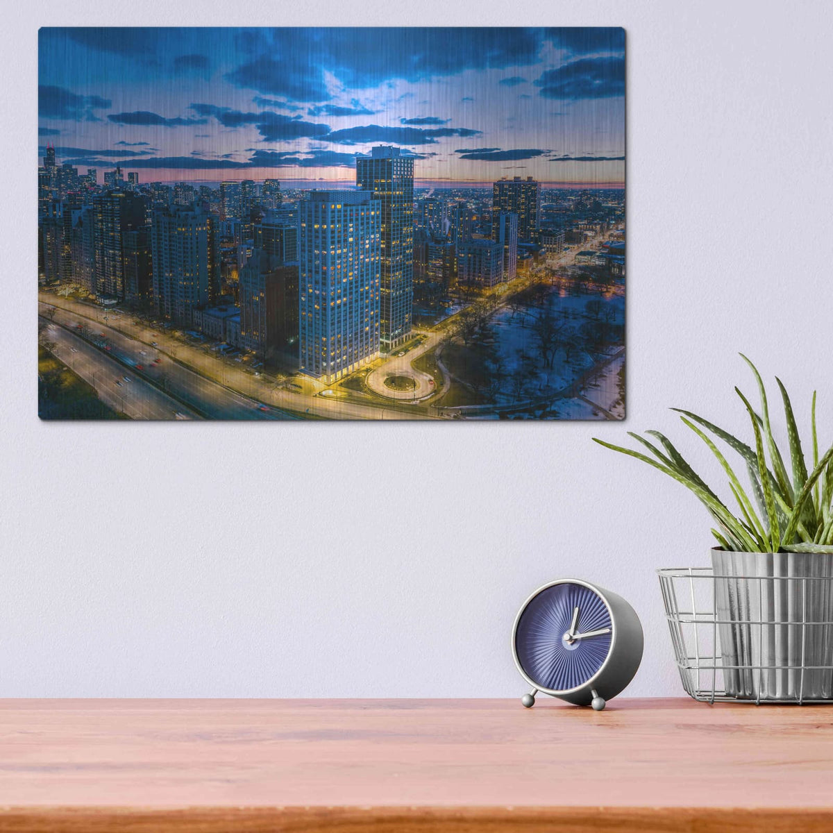 'Amazing Chicago Night' by Luxe Portfolio – Metal Wall Art, 16x12 room view
