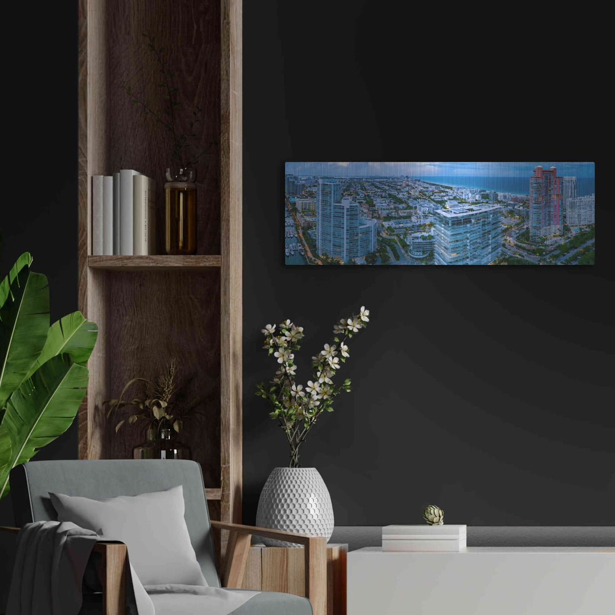 'Miami Citiscape' by Luxe Portfolio – Metal Wall Art, 36x12 room view