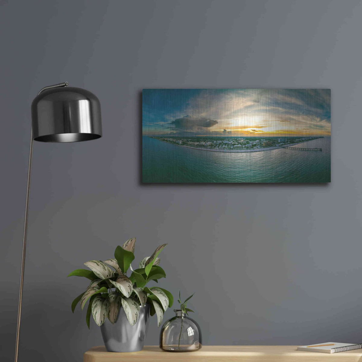 'Deerfield Beach, Florida 2' by Luxe Portfolio – Metal Wall Art, 24x12 room view