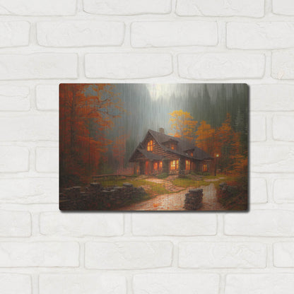Luxe Metal Art 'Fall Cottage' by Luxe Portfolio, Metal Wall Art,16x12