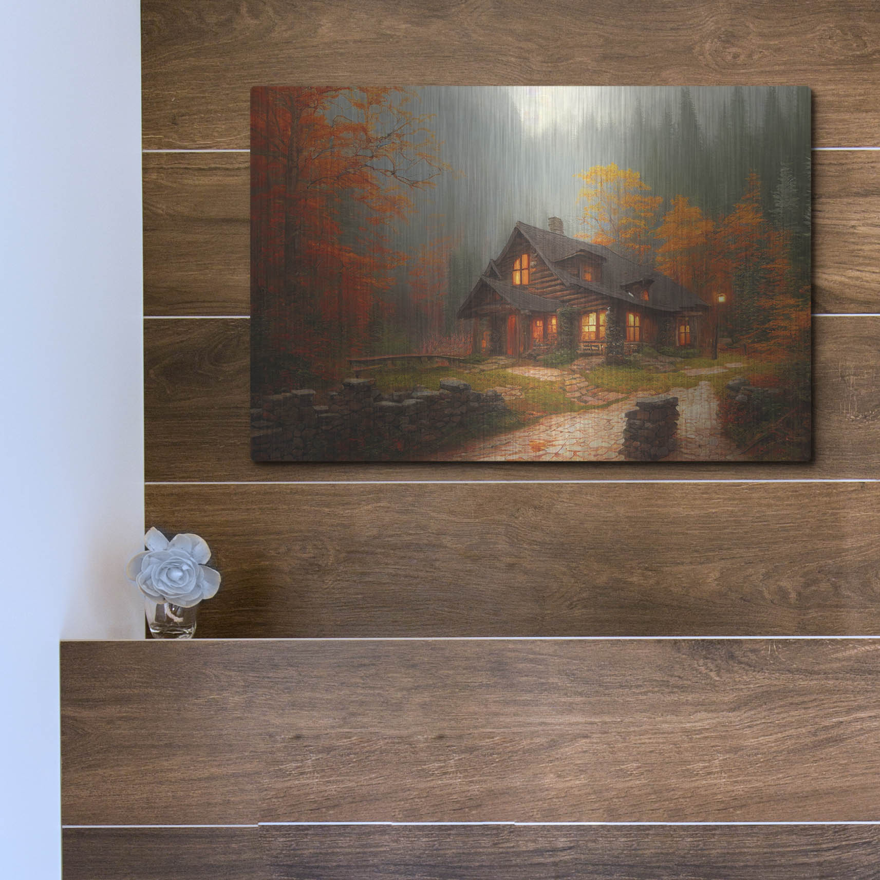 Luxe Metal Art 'Fall Cottage' by Luxe Portfolio, Metal Wall Art,16x12
