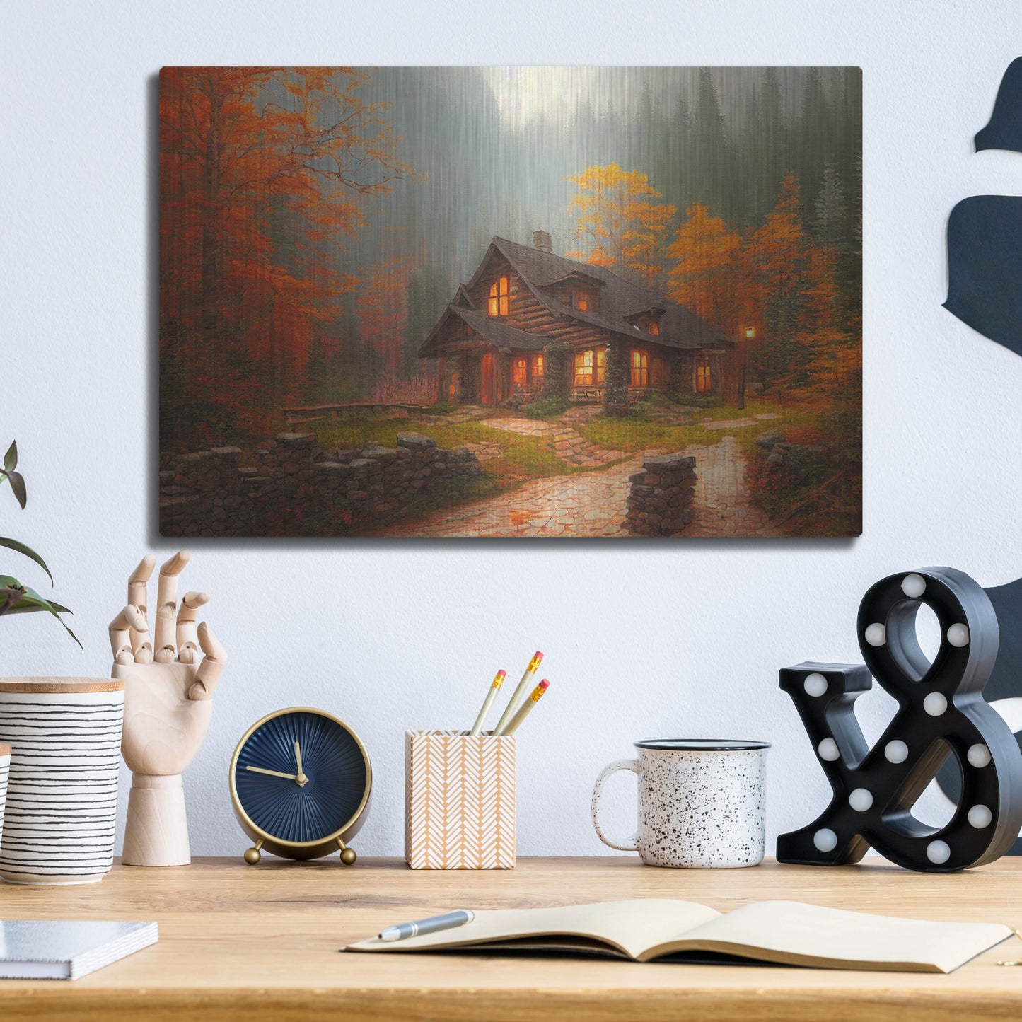 Luxe Metal Art 'Fall Cottage' by Luxe Portfolio, Metal Wall Art,16x12
