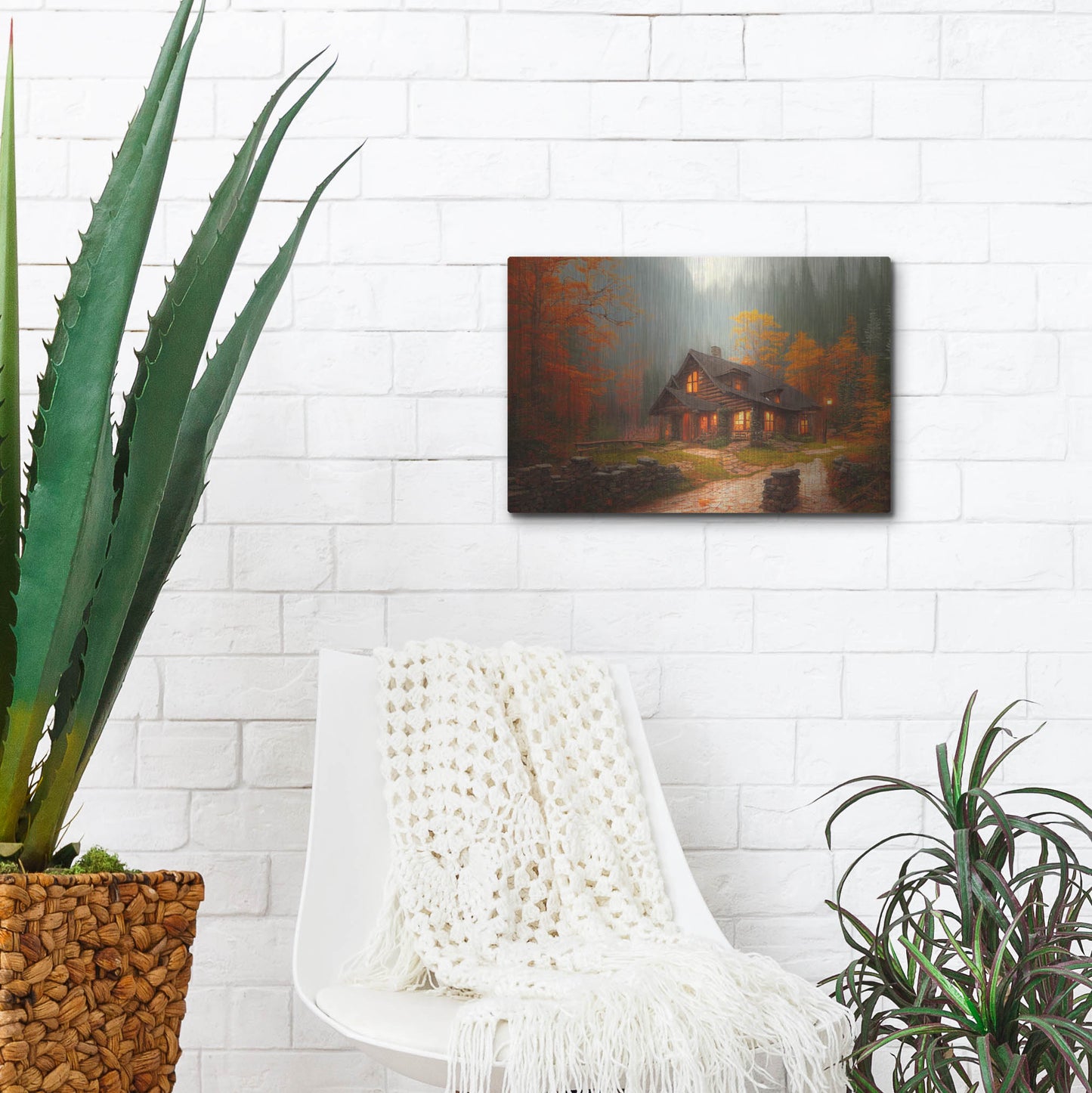 Luxe Metal Art 'Fall Cottage' by Luxe Portfolio, Metal Wall Art,16x12