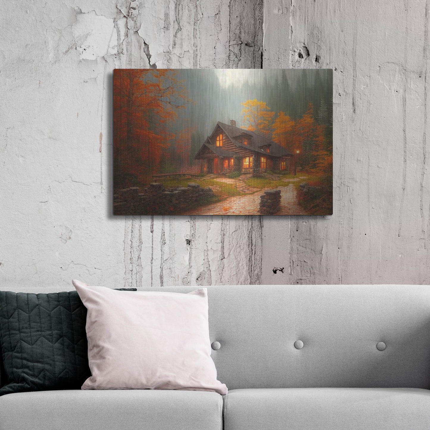 Luxe Metal Art 'Fall Cottage' by Luxe Portfolio, Metal Wall Art,36x24