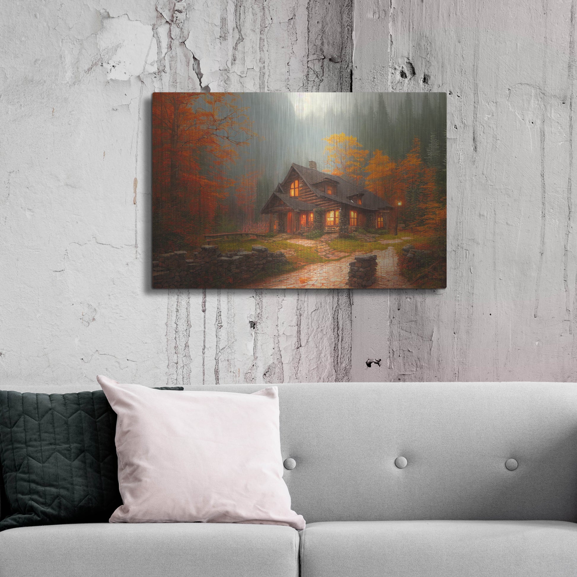 Luxe Metal Art 'Fall Cottage' by Luxe Portfolio, Metal Wall Art,36x24