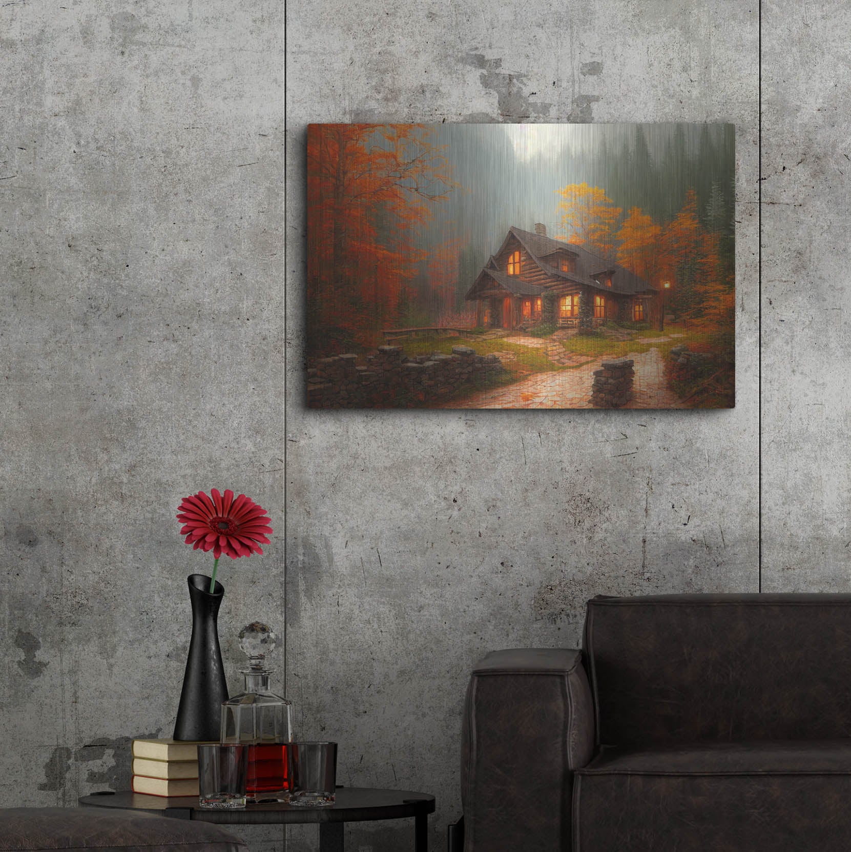 Luxe Metal Art 'Fall Cottage' by Luxe Portfolio, Metal Wall Art,36x24