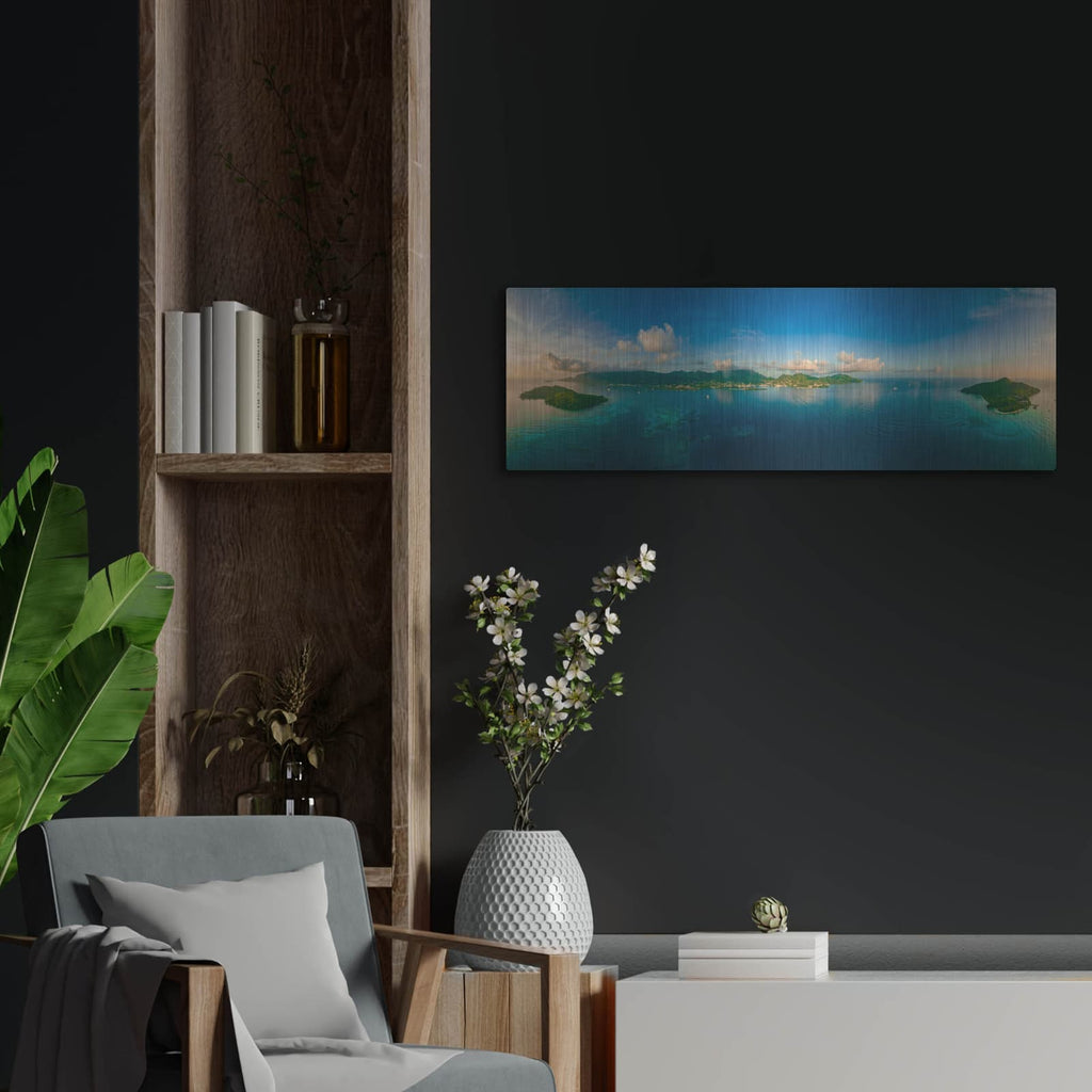 'Seychelles - Peaceful Mahe' by Luxe Portfolio – Metal Wall Art, 36x12 room view