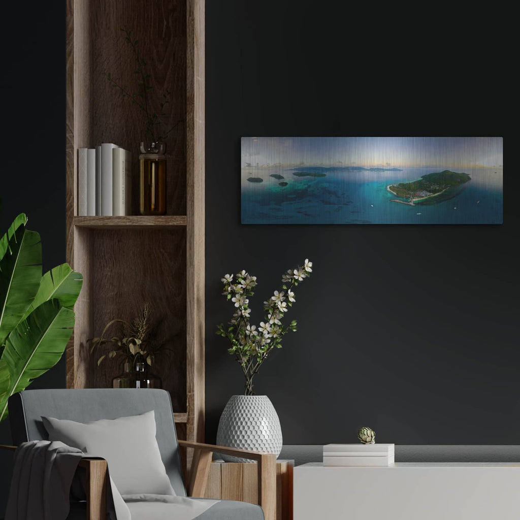'Seychelles - Mahe from the sky' by Luxe Portfolio – Metal Wall Art, 36x12 room view