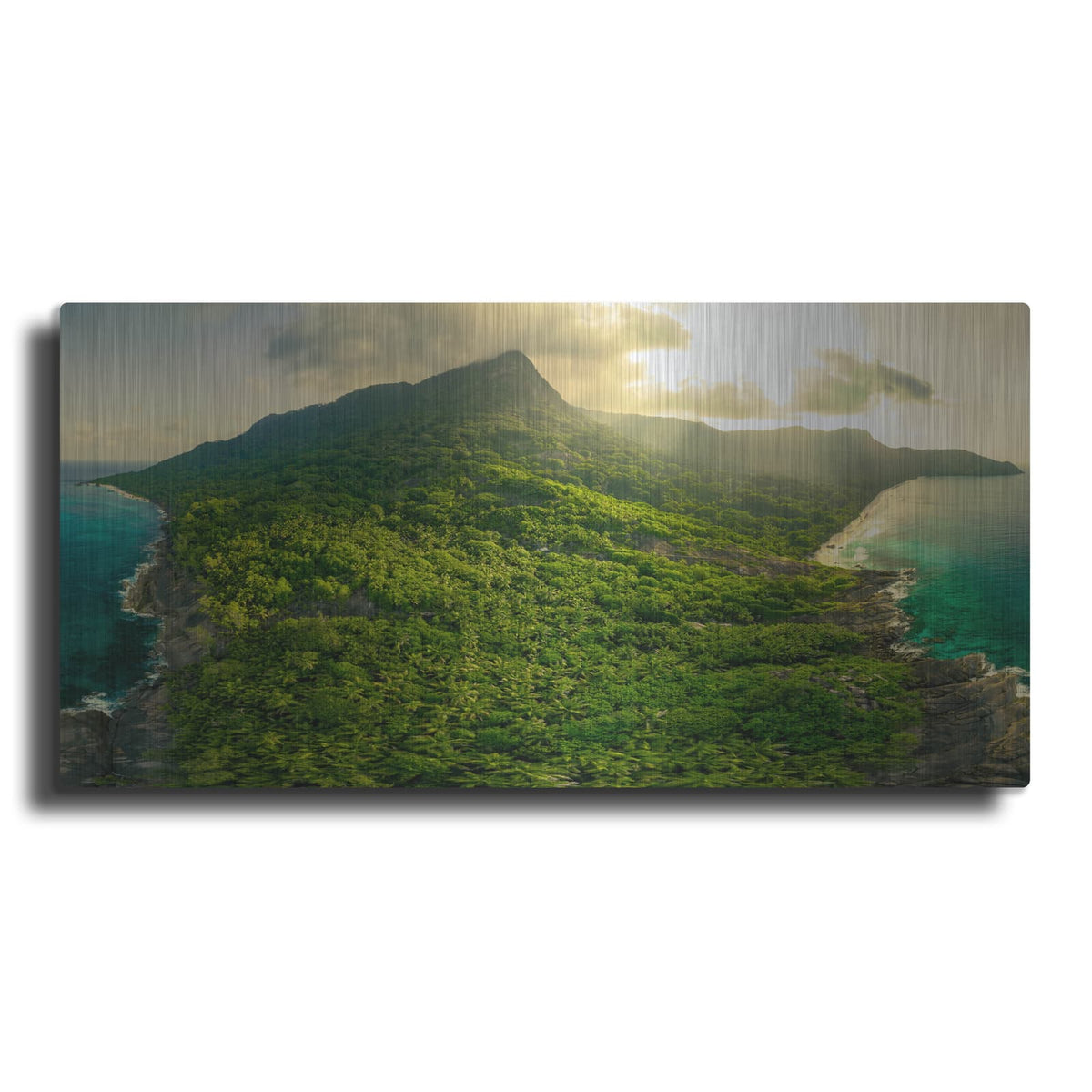 'Green Seychelles - Siloutte Island' by Luxe Portfolio – Metal Wall Art
