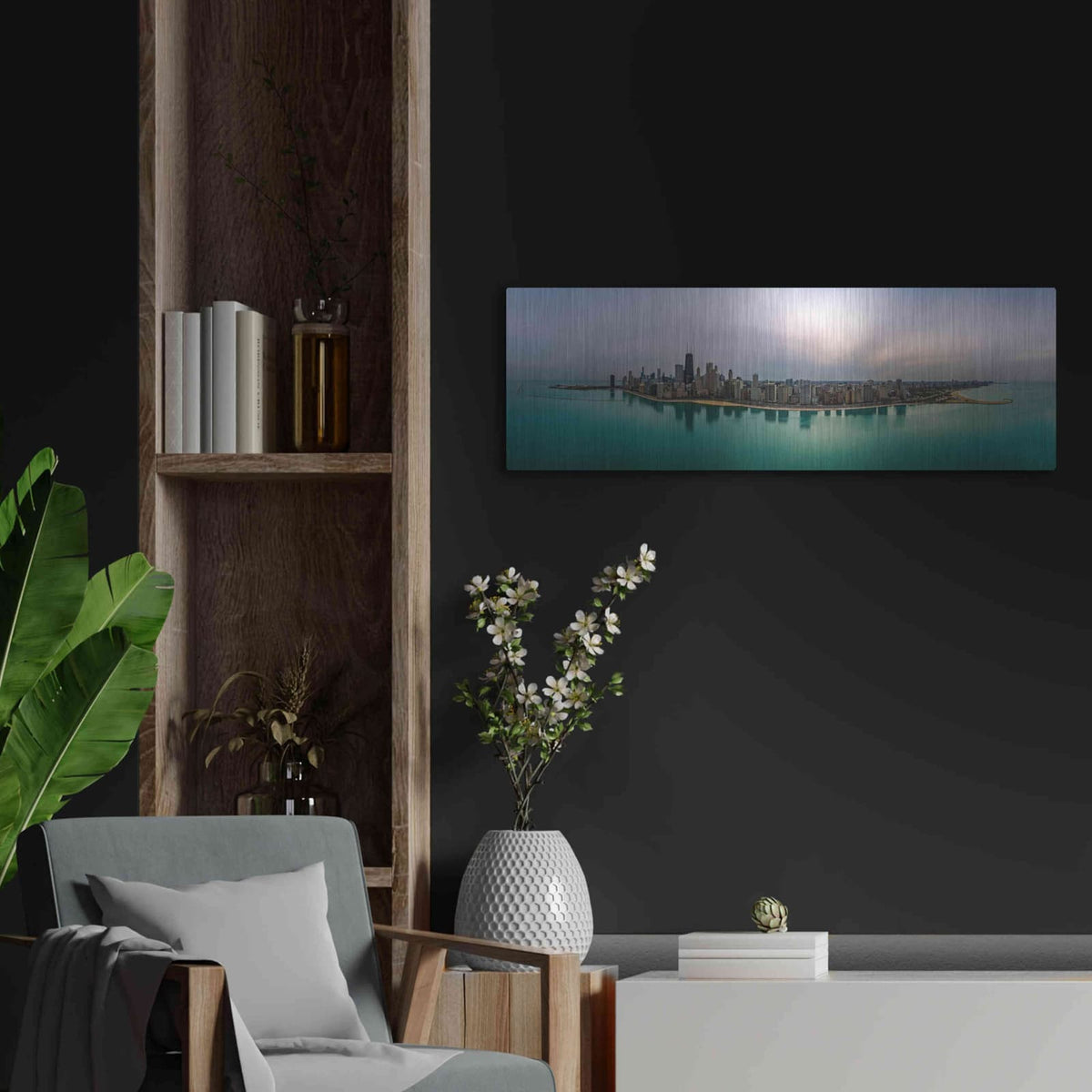 'Cloudy Winter in Chicago' by Luxe Portfolio – Metal Wall Art, 36x12 room view