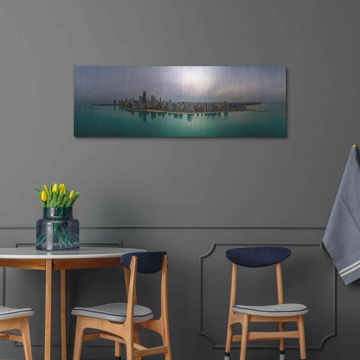 'Cloudy Winter in Chicago' by Luxe Portfolio – Metal Wall Art, 48x16 room view