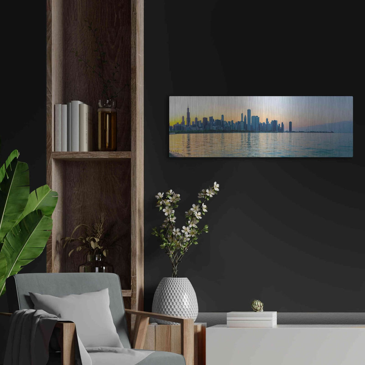 'Good Morning Chicago' by Luxe Portfolio – Metal Wall Art, 36x12 room view