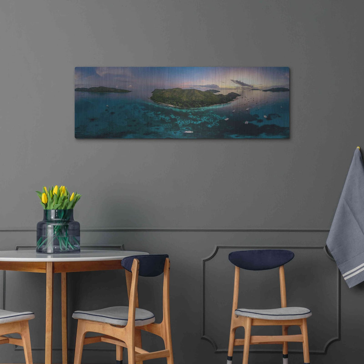 'Curieuse Island Seychelles Pano' by Luxe Portfolio – Metal Wall Art, 48x16 room view
