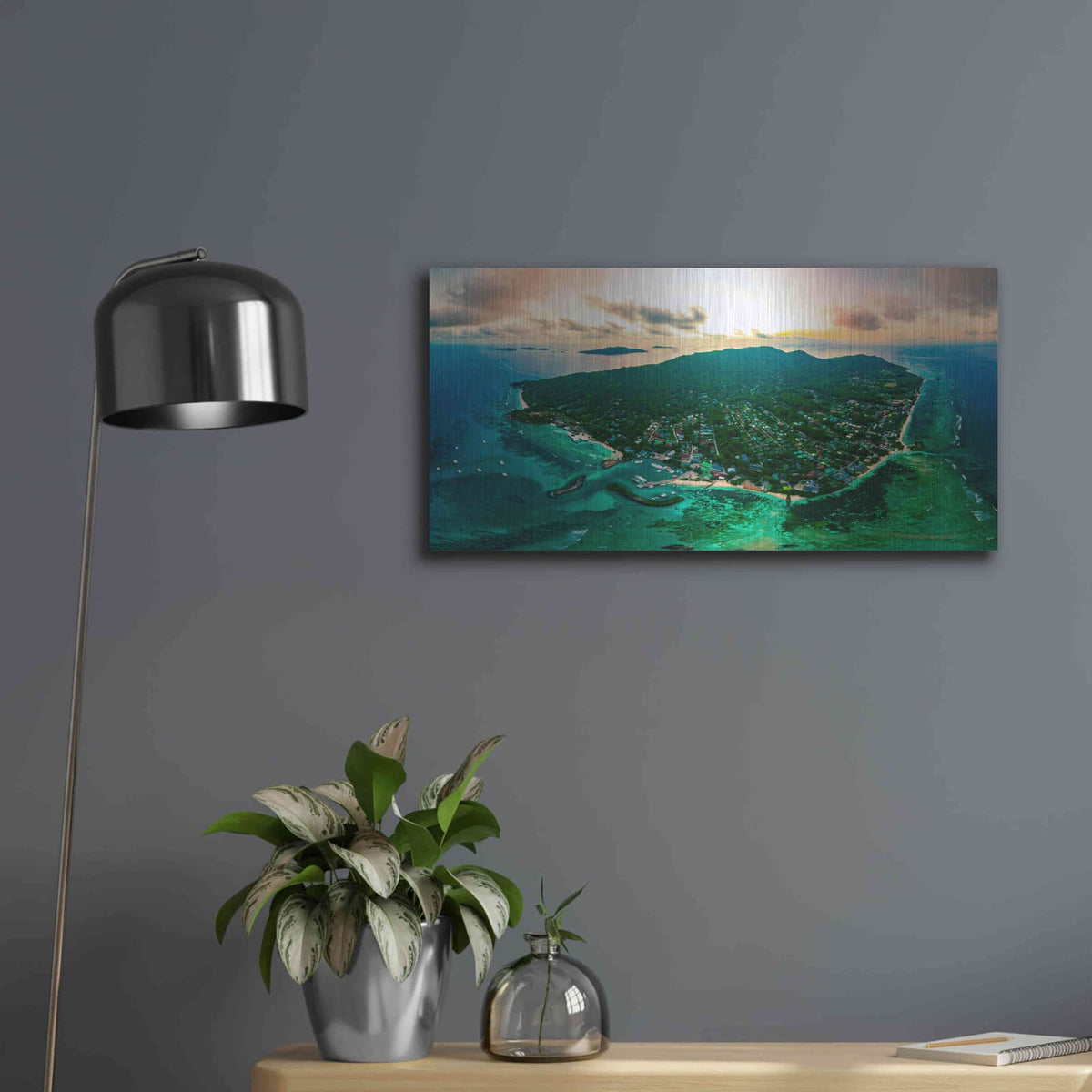 'La Digue 3' by Luxe Portfolio – Metal Wall Art, 24x12 room view