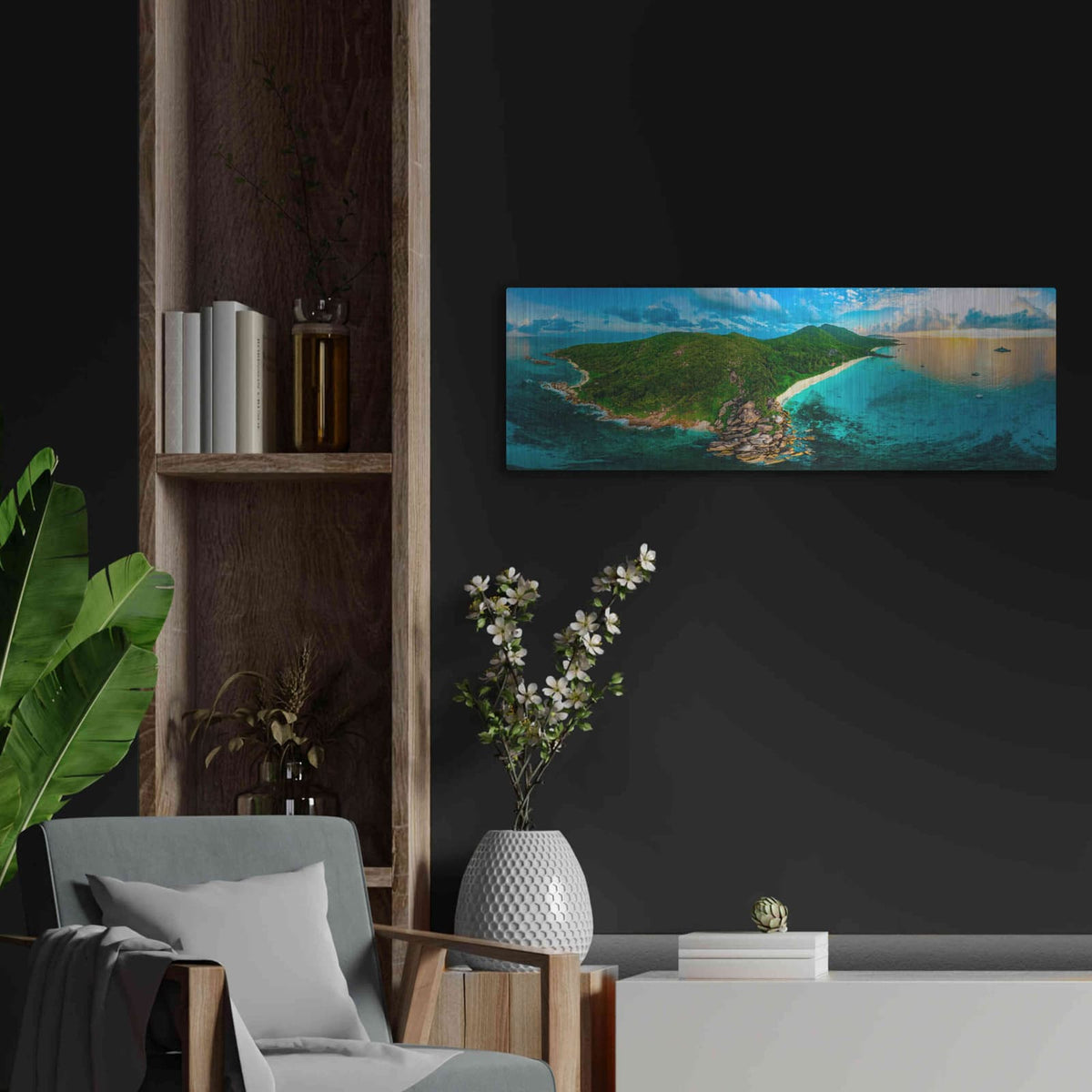 'LaDigue 2' by Luxe Portfolio – Metal Wall Art, 36x12 room view