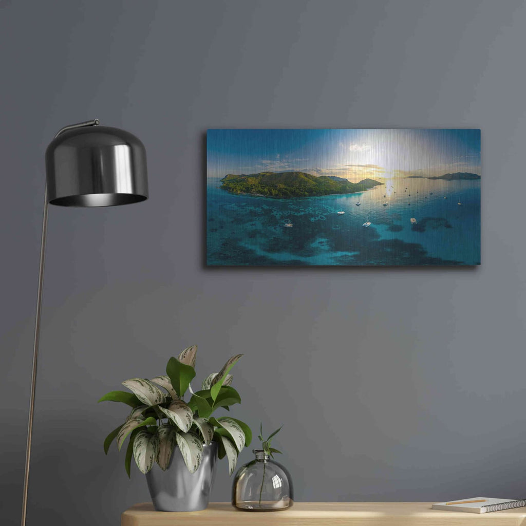 'Seychelles Dreams' by Luxe Portfolio – Metal Wall Art, 24x12 room view