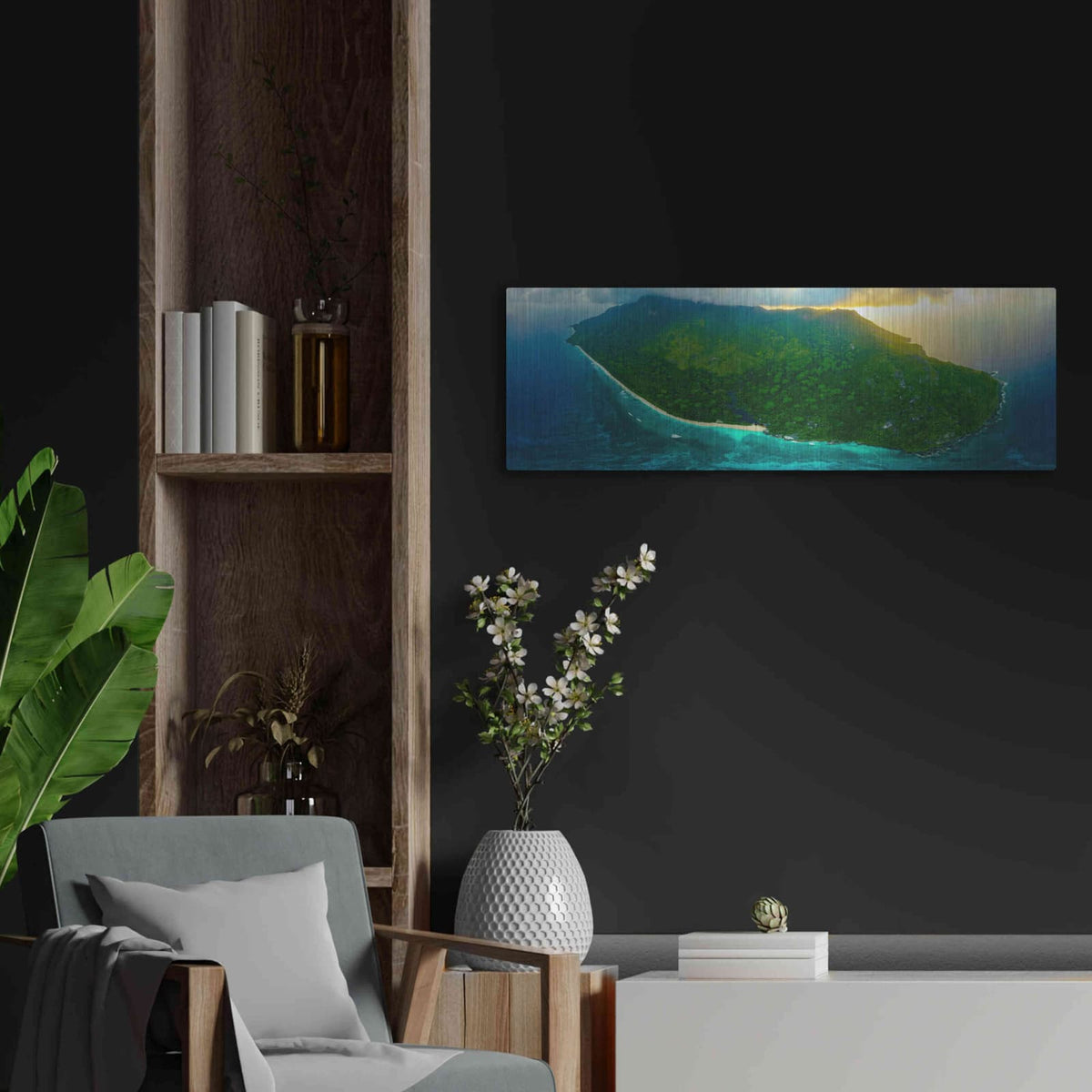'Green Seychelles' by Luxe Portfolio – Metal Wall Art, 36x12 room view
