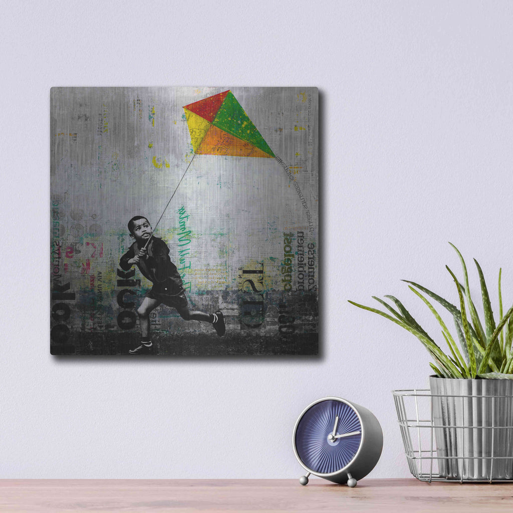 Luxe Metal Art 'KID WITH KITE' by DB Waterman,12x12