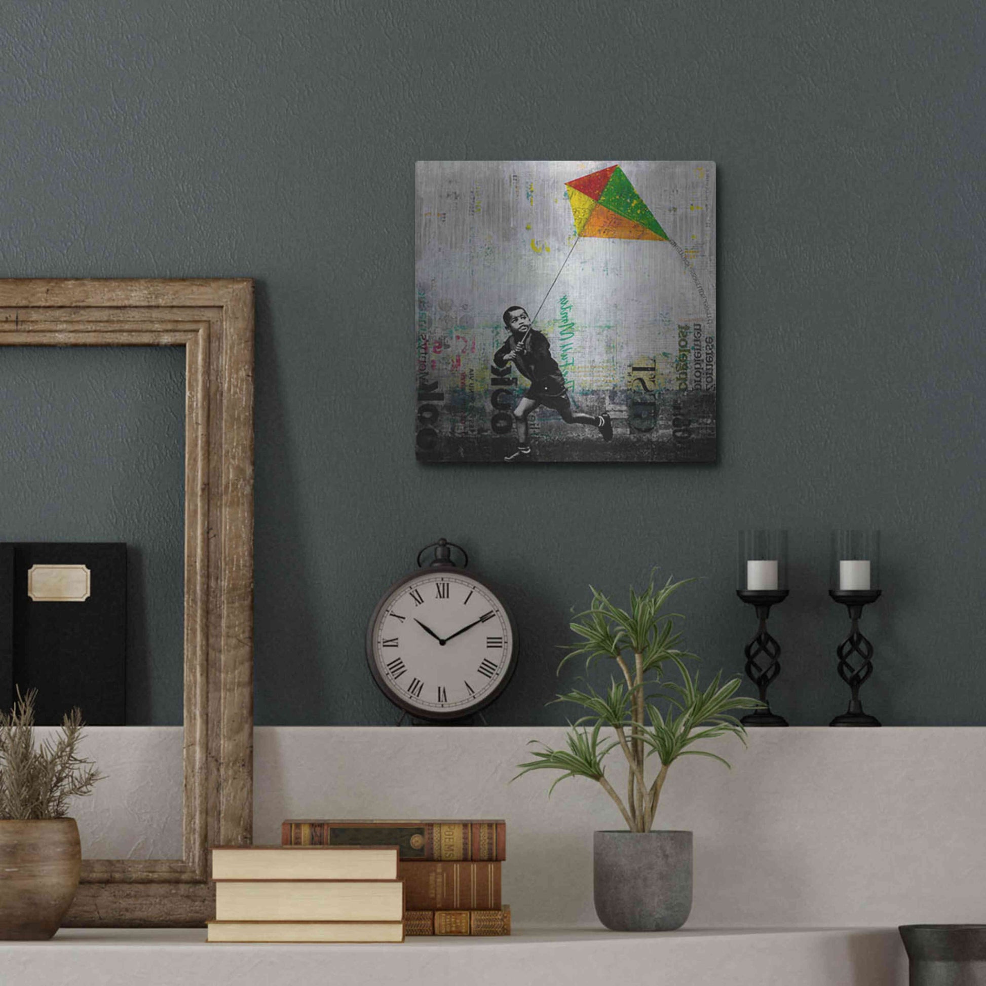 Luxe Metal Art 'KID WITH KITE' by DB Waterman,12x12