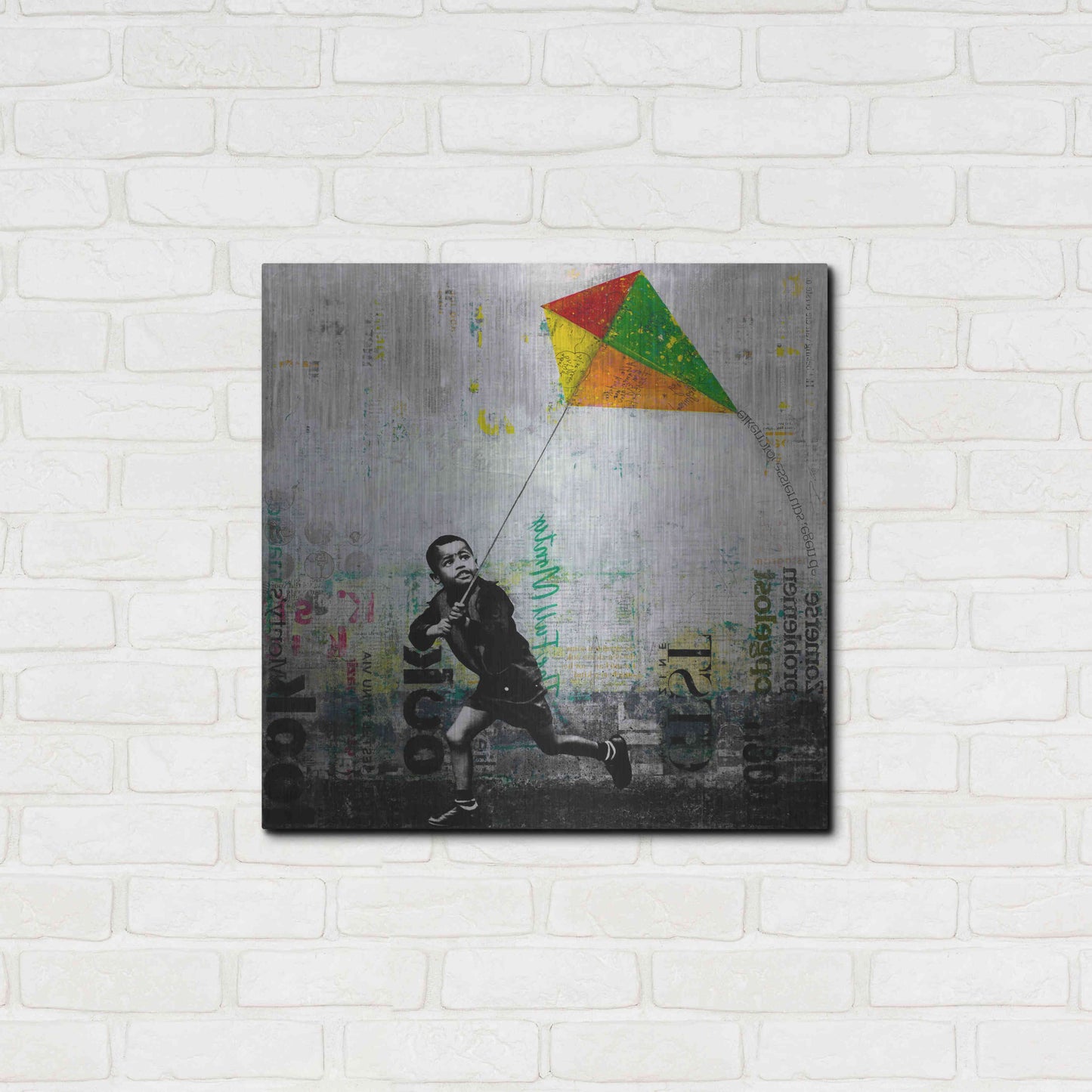 Luxe Metal Art 'KID WITH KITE' by DB Waterman,24x24