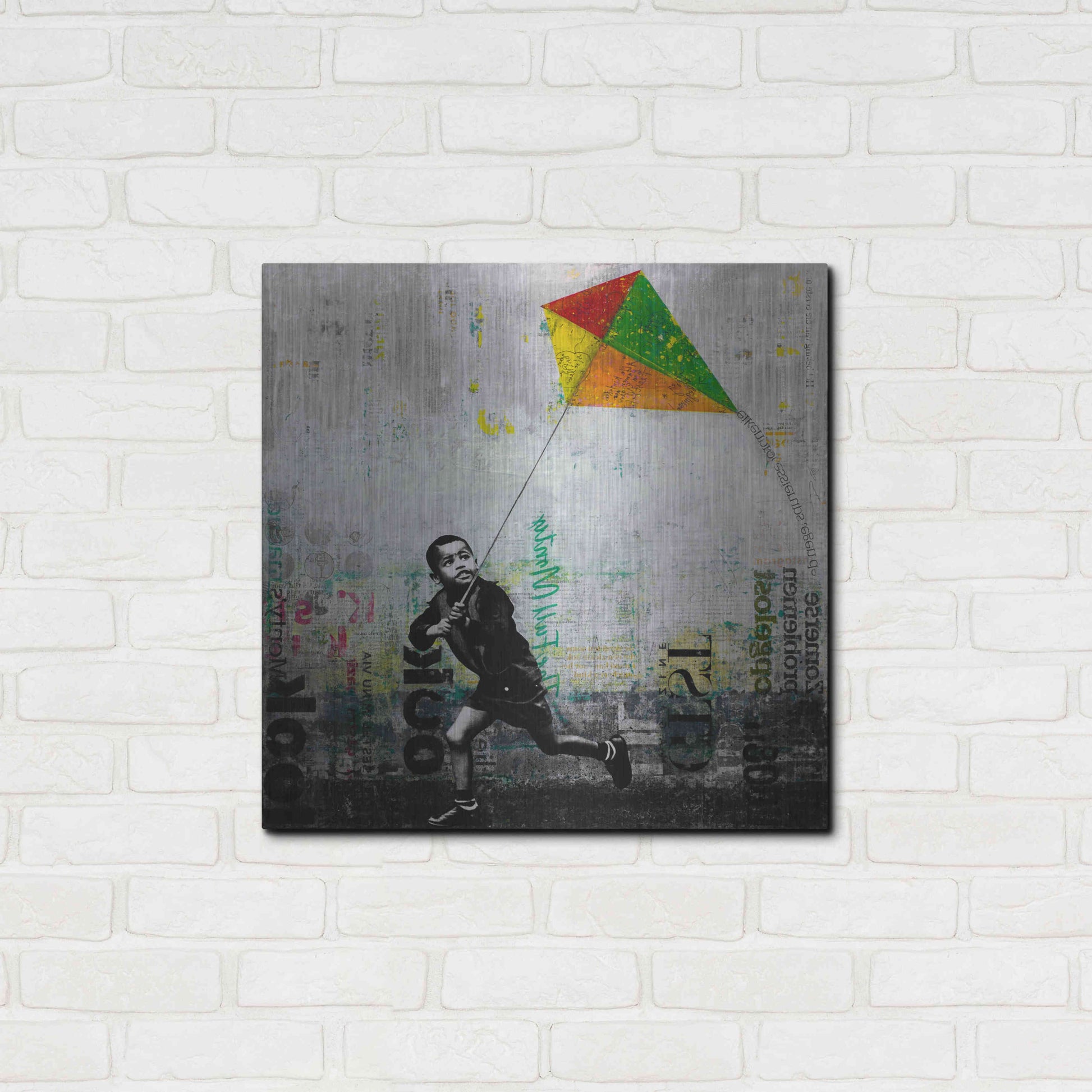 Luxe Metal Art 'KID WITH KITE' by DB Waterman,24x24