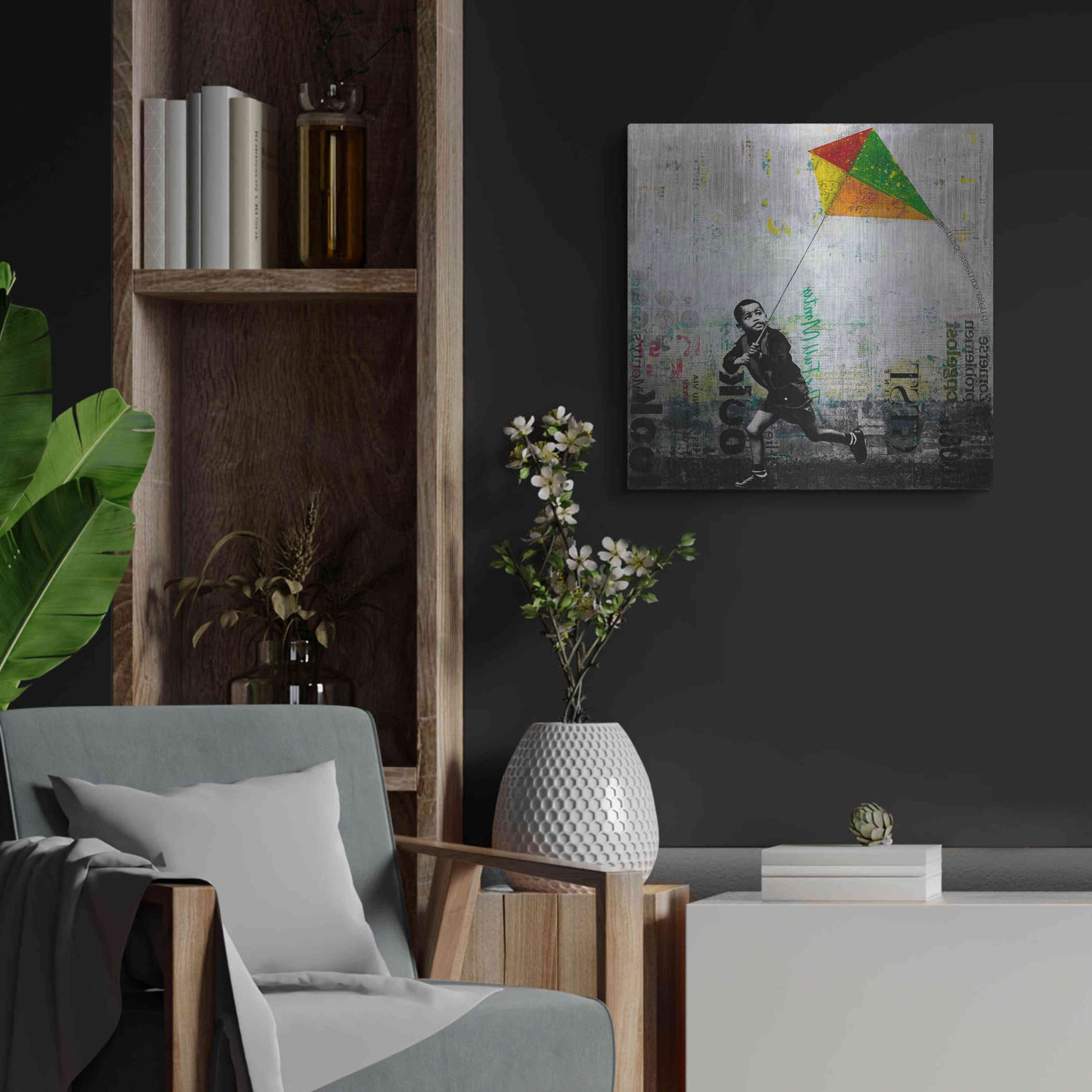 Luxe Metal Art 'KID WITH KITE' by DB Waterman,24x24