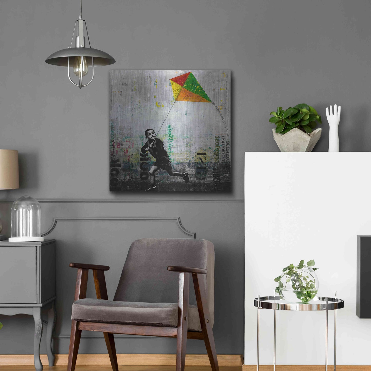 Luxe Metal Art 'KID WITH KITE' by DB Waterman,24x24