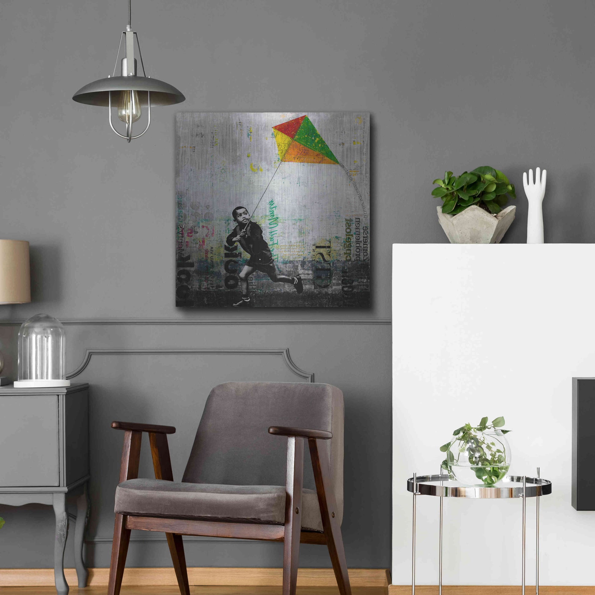 Luxe Metal Art 'KID WITH KITE' by DB Waterman,24x24