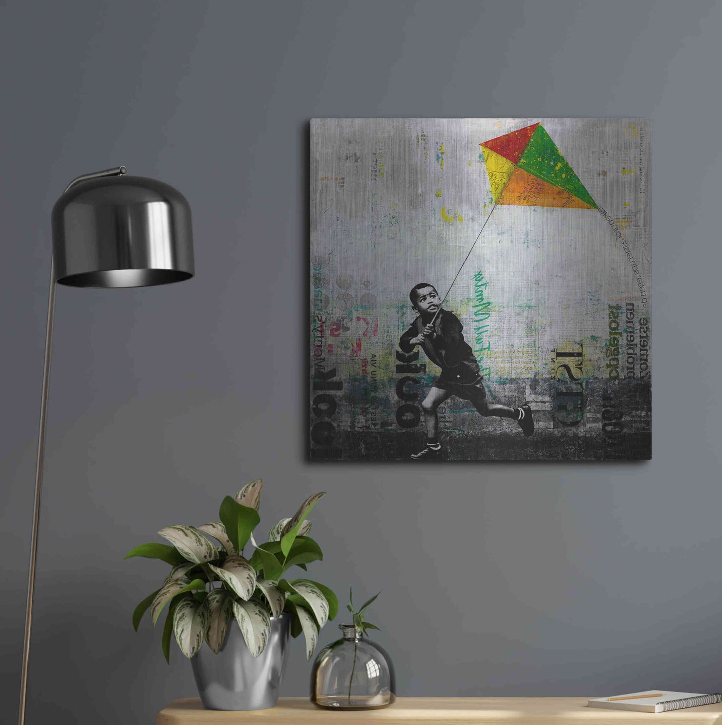 Luxe Metal Art 'KID WITH KITE' by DB Waterman,24x24
