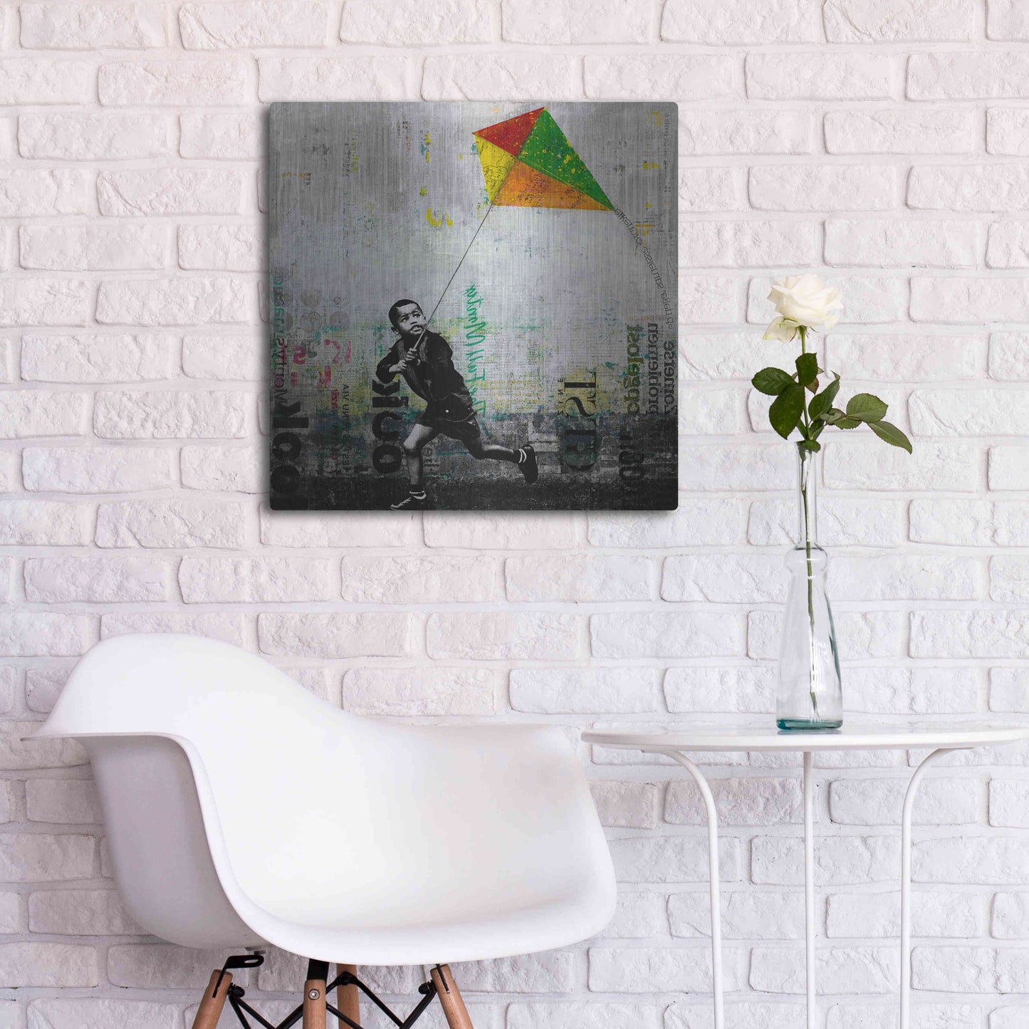 Luxe Metal Art 'KID WITH KITE' by DB Waterman,24x24