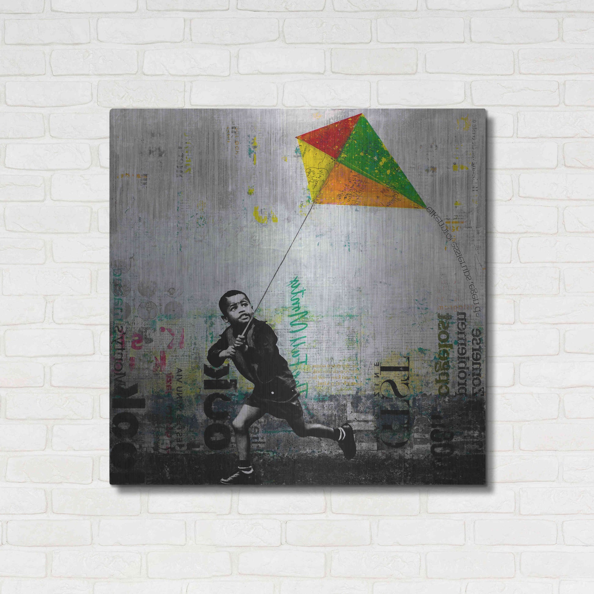 Luxe Metal Art 'KID WITH KITE' by DB Waterman,36x36