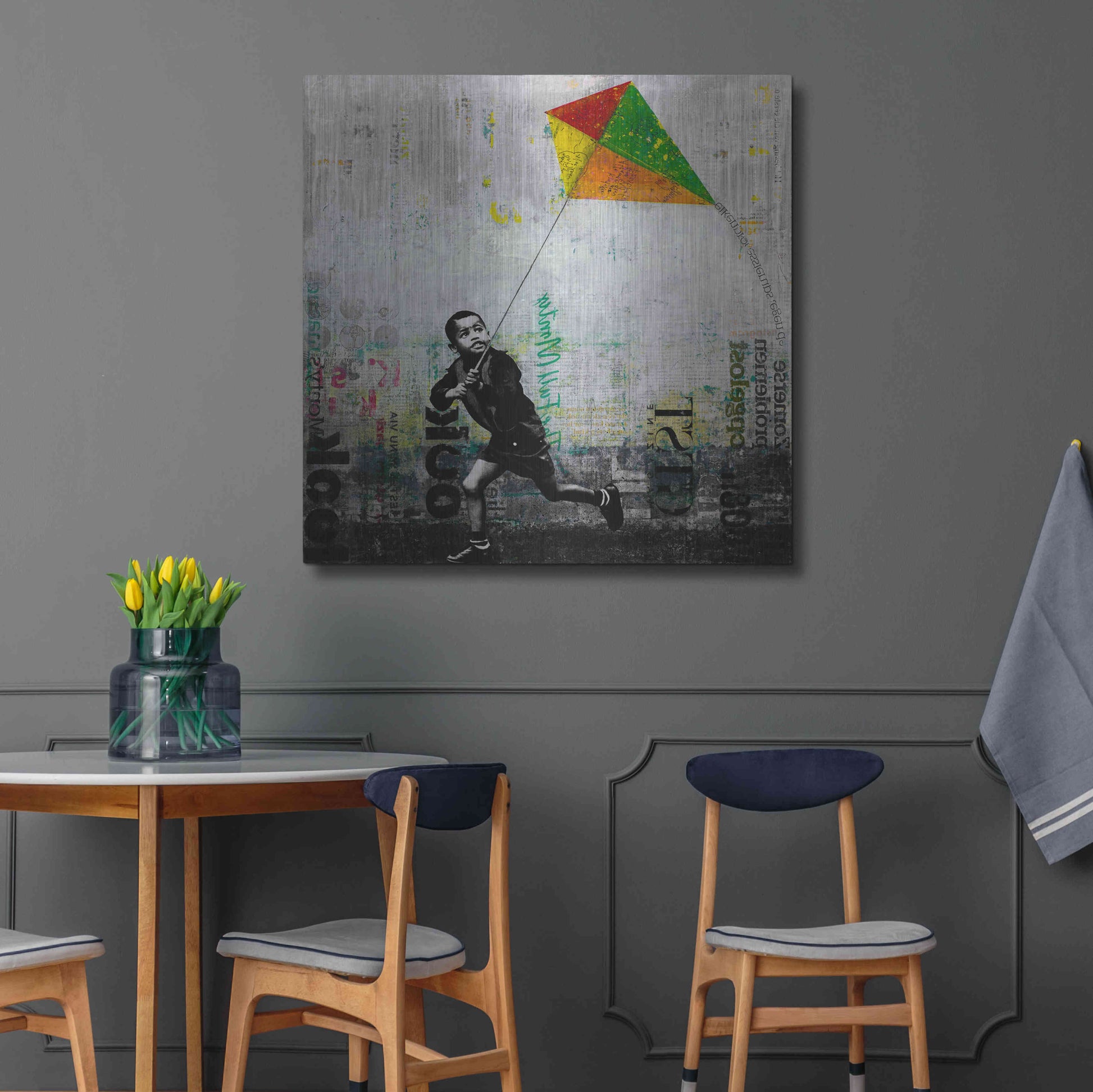 Luxe Metal Art 'KID WITH KITE' by DB Waterman,36x36