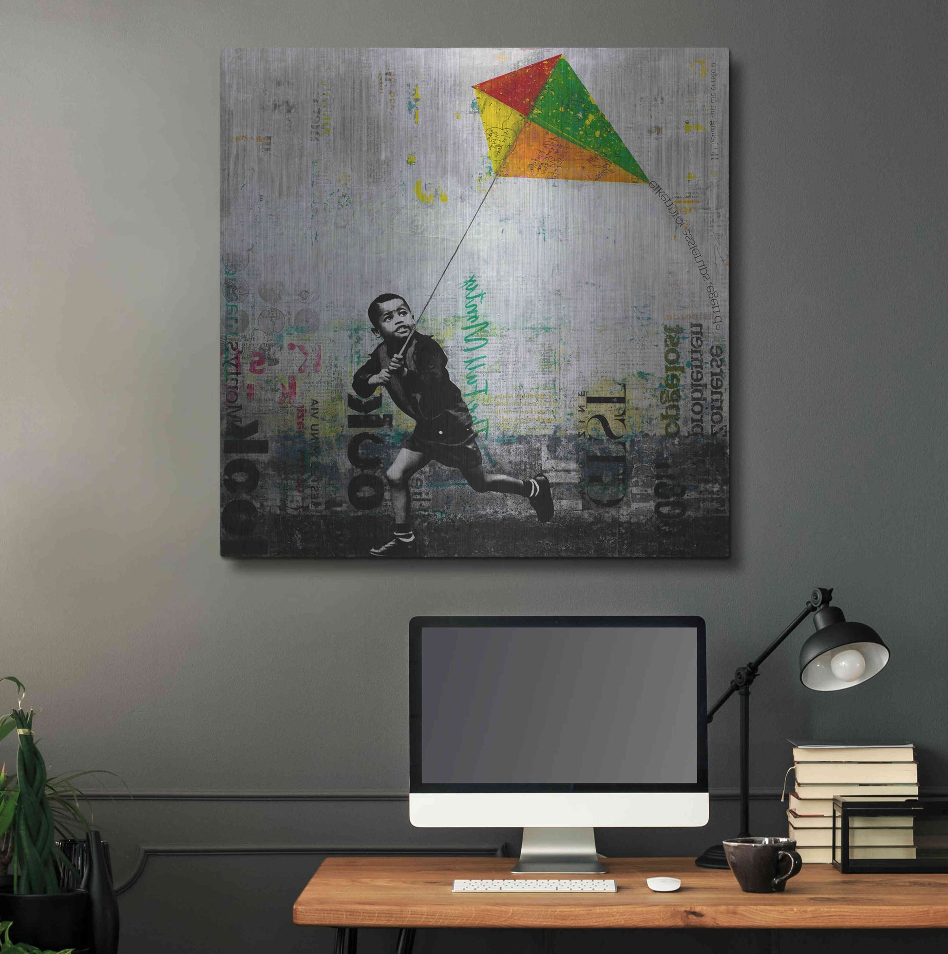 Luxe Metal Art 'KID WITH KITE' by DB Waterman,36x36