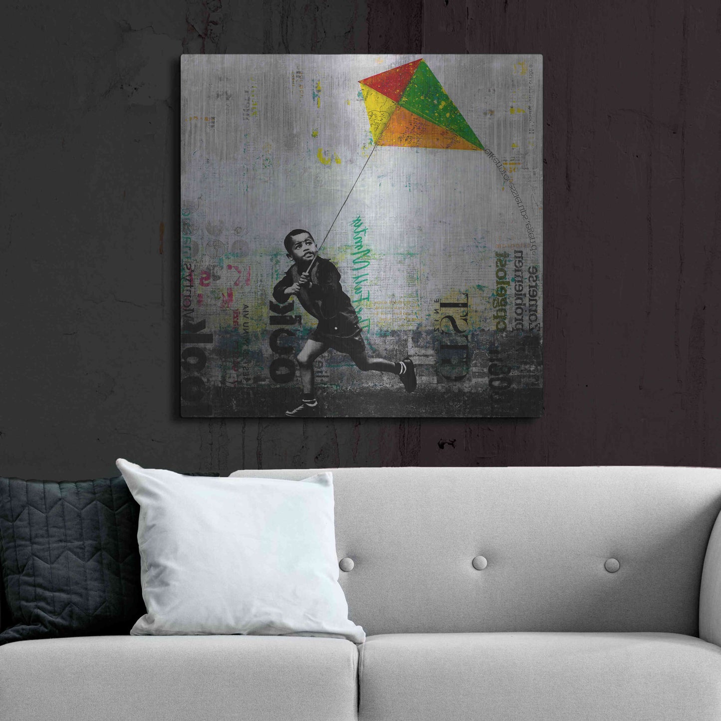 Luxe Metal Art 'KID WITH KITE' by DB Waterman,36x36